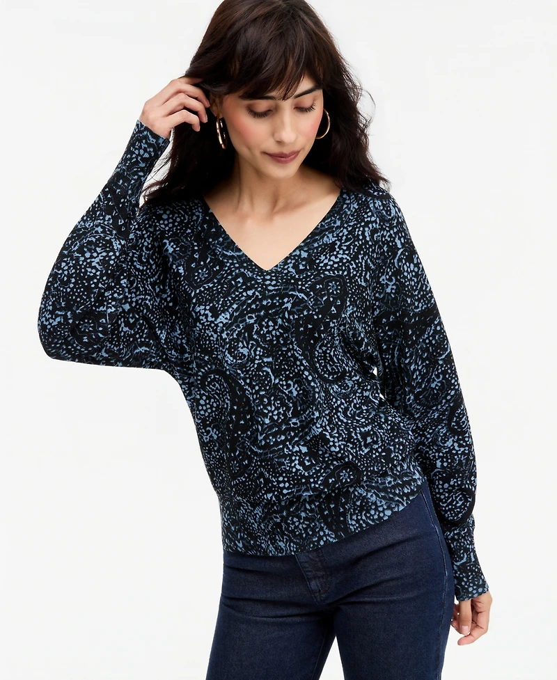 I.n.c. International Concepts Women's Print Double V-Neck Dolman Sweater, Macy's Exclusive