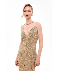 Beauut Women's Embellished Sequin Maxi Dress With Trail