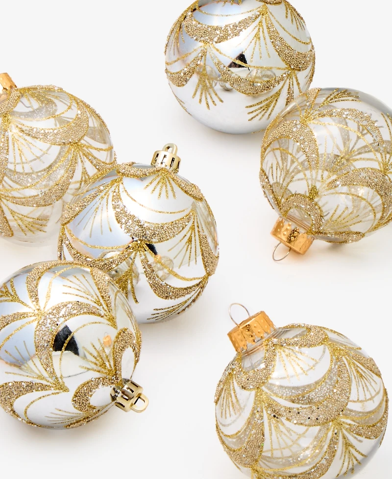 Holiday Lane Opulence Set of 6 Shatterproof Silver and Gold Decorated Ball Ornaments, Macy's Exclusive