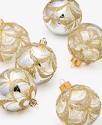 Holiday Lane Opulence Set of 6 Shatterproof Silver and Gold Decorated Ball Ornaments, Macy's Exclusive