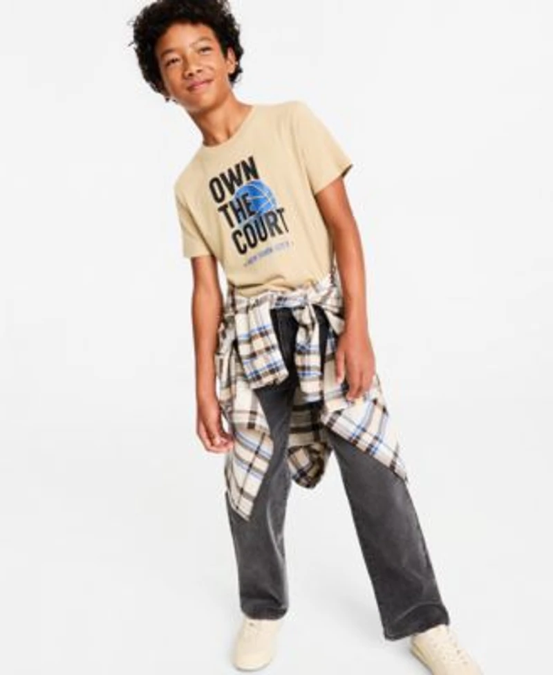 Epic Threads Boys Xs Xl Hooded Plaid Flannel Jacket Own The Court T Shirt Loose Fit Jeans Macys Exclusive