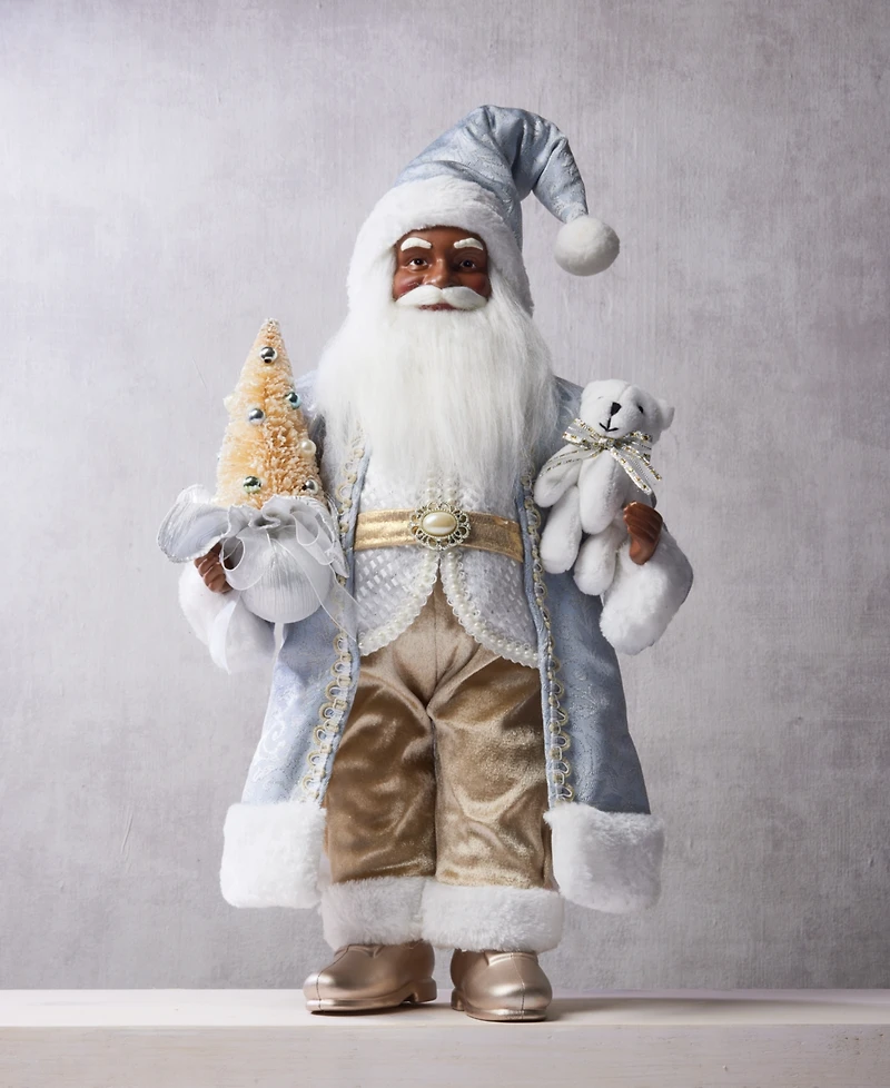 Holiday Lane Opulence African American Standing Santa with Tree and Stuffed Bear, Macy's Exclusive
