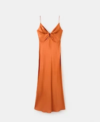 Mango Women's Gathered V-Neckline Satin Dress