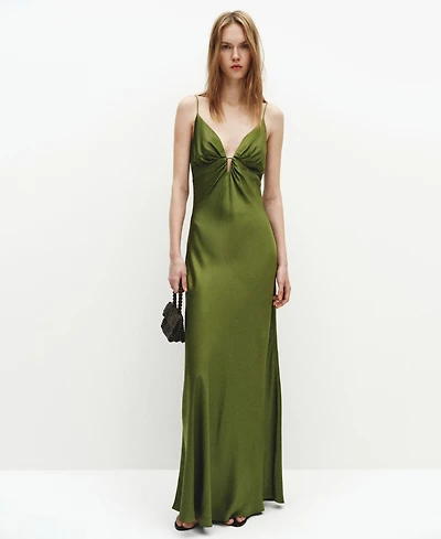 Mango Women's Gathered V-Neckline Satin Dress
