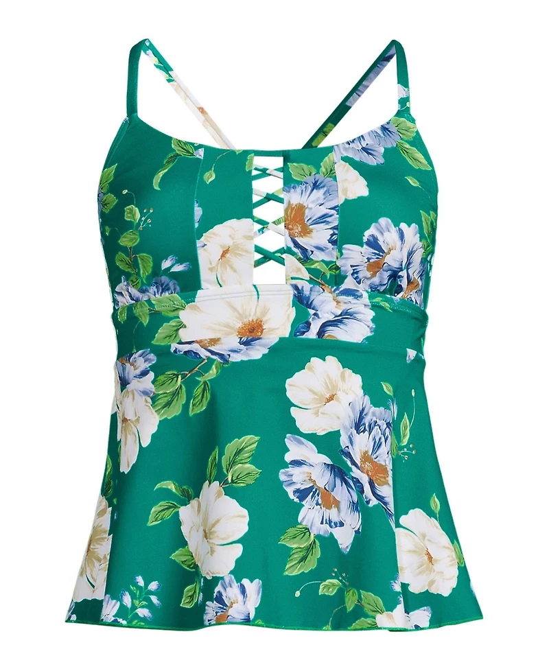 Lands' End Women's Lace-up Flutter Tankini Swimsuit Top