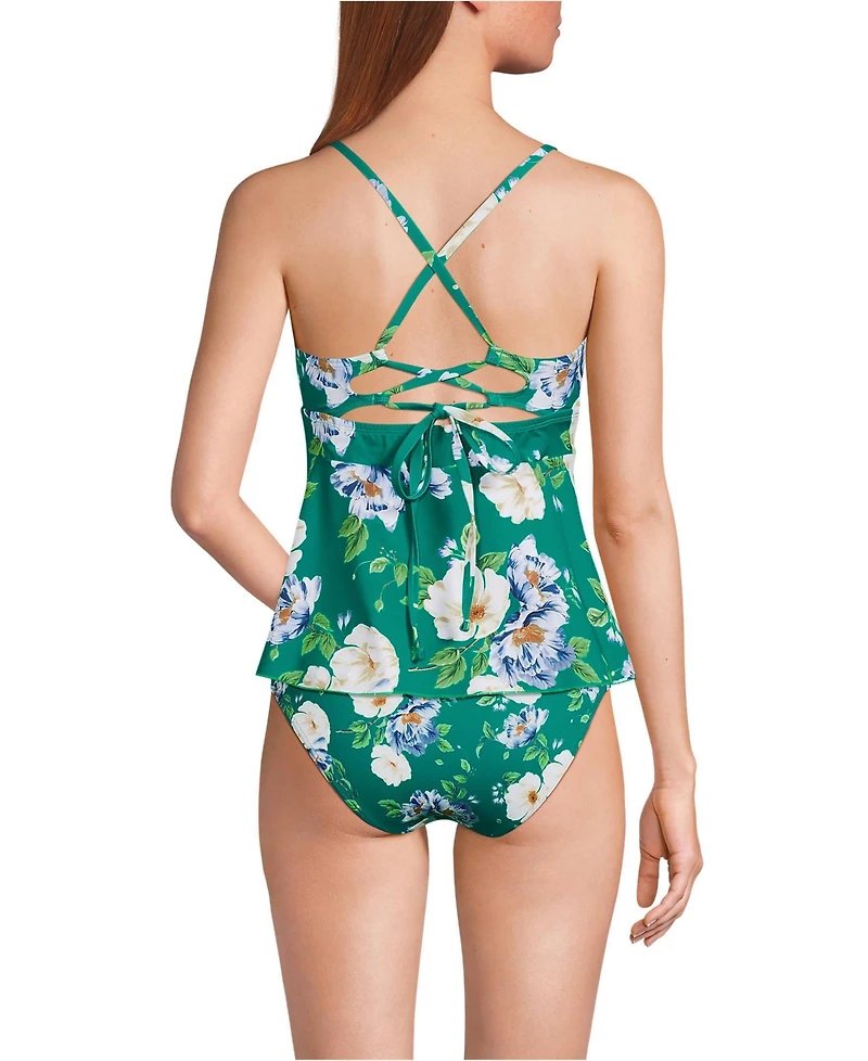 Lands' End Women's Lace-up Flutter Tankini Swimsuit Top