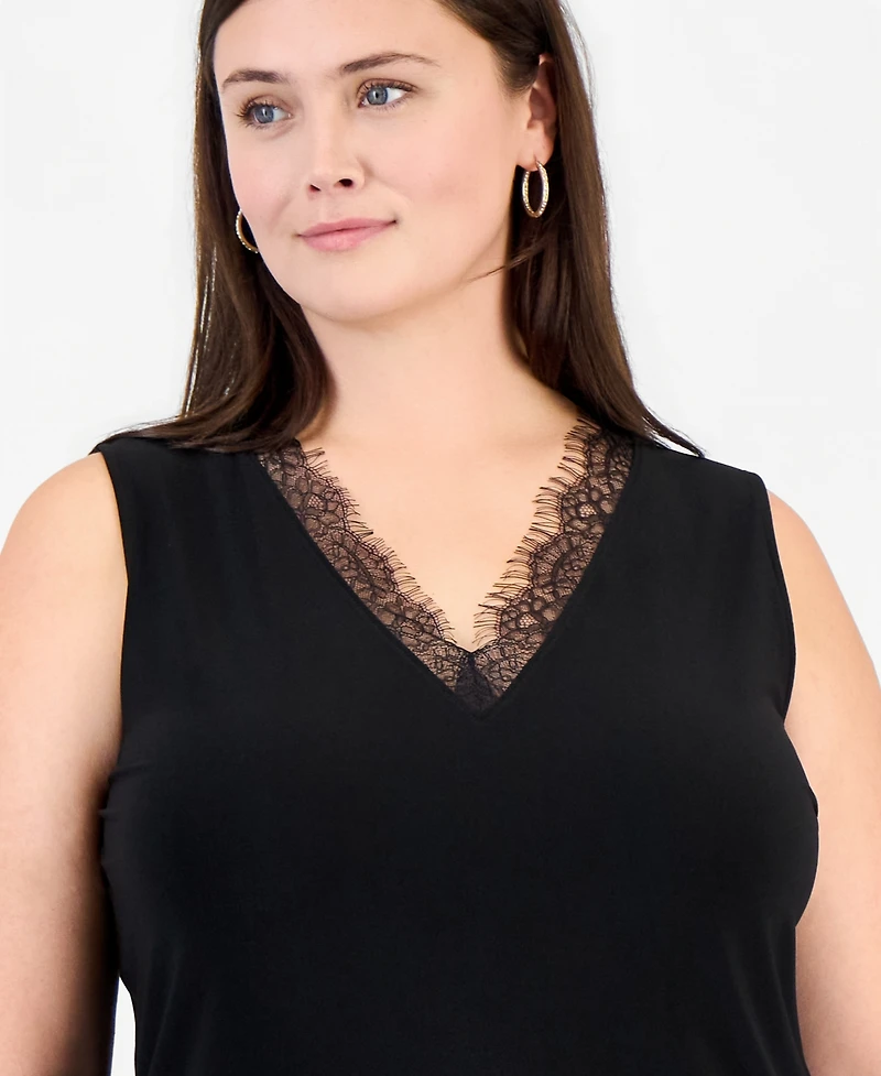Anne Klein Plus V-Neck Lace-Trim Tank