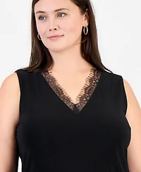 Anne Klein Plus V-Neck Lace-Trim Tank