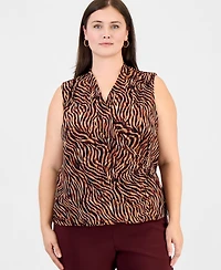 Anne Klein Plus Animal-Print Sleeveless Wrap Top