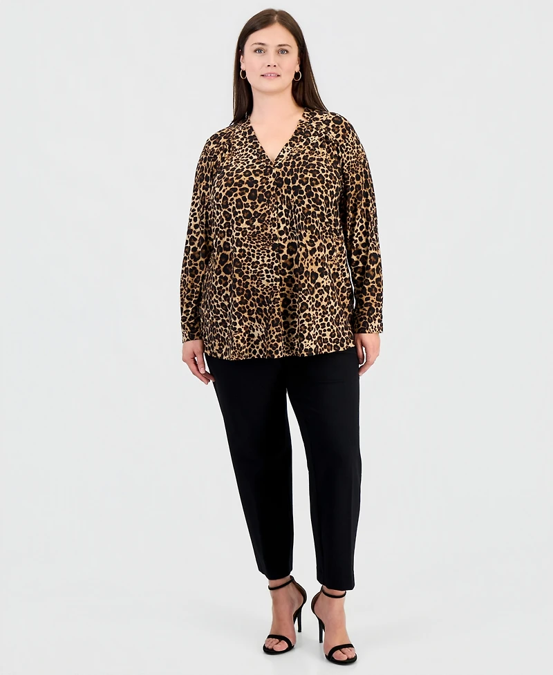 Anne Klein Essentials Plus V-Neck Notch Collar Blouse