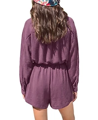 Cupshe Women's V-Neck Long Sleeve Blouse and High-Waisted Elastic Shorts Matching Outfits