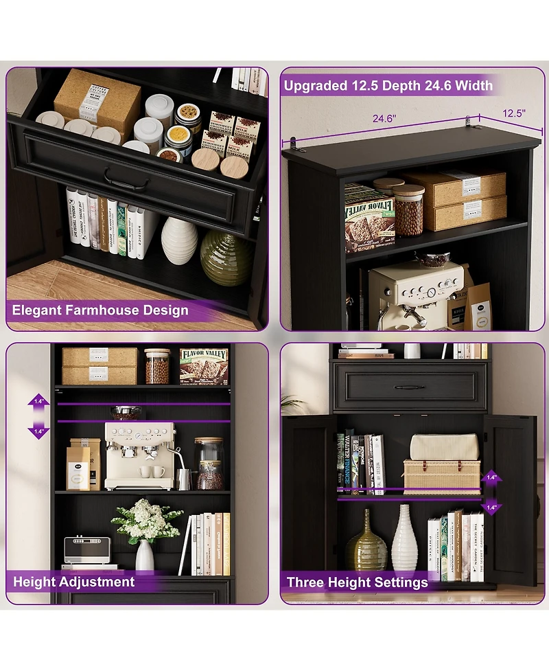 Aheaplus 80-In Tall Bookcase with Wood Drawers and Display Shelving