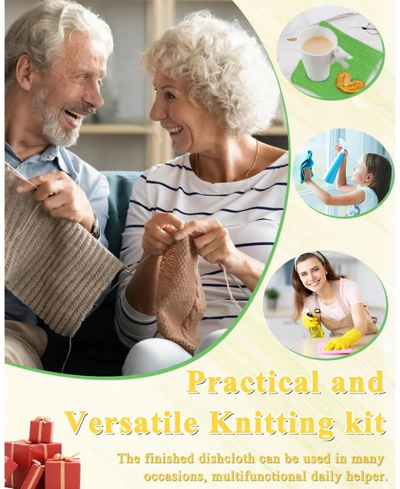 Aeelike Knitting Kit for Beginners, Complete Beginner Knitting Set with Needles and Cotton Yarn, Learn to Knit Dishcloth