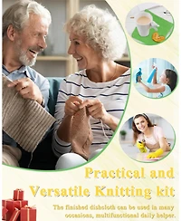 Aeelike Knitting Kit for Beginners, Complete Beginner Knitting Set with Needles and Cotton Yarn, Learn to Knit Dishcloth