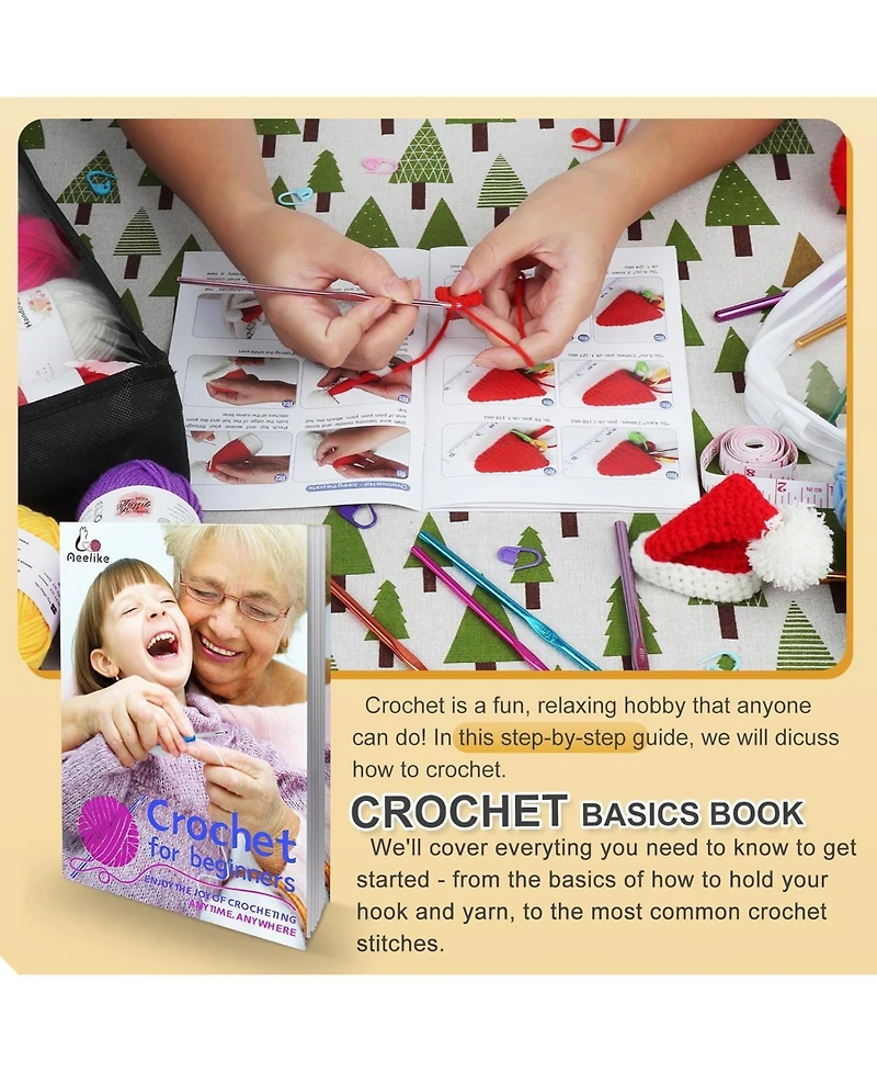 Aeelike Crochet Yarn Kit - 1093 Yards Acrylic Yarn for Knitting, Full Crochet Kit for Beginners with Aluminum Crochet Hooks, Instruction Book