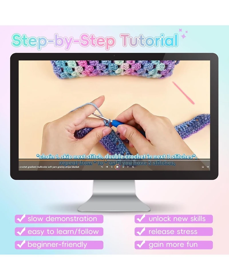 Aeelike Blanket Crochet Kit for Beginners, Super Easy Crochet Blanket Kit with Soft Gradient Yarns and Video Tutorials, Crocheting Accessories
