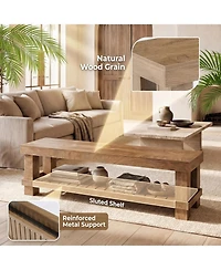 Tribesigns 63" Long Entryway Dining Bench with Slatted Shelf Farmhouse wooden bench seat with storage for hallway, mudroom, bedroom