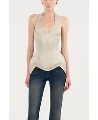 Nocturne Women's Snake Print Boned Corset Halterneck Body Top