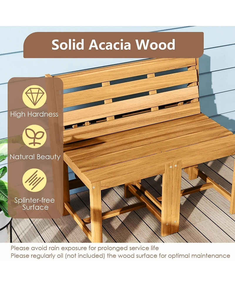 Sugift 3-in-1 Outdoor Acacia Wood Loveseat Bench Furniture with Slatted Seat
