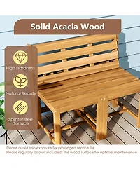 Sugift 3-in-1 Outdoor Acacia Wood Loveseat Bench Furniture with Slatted Seat