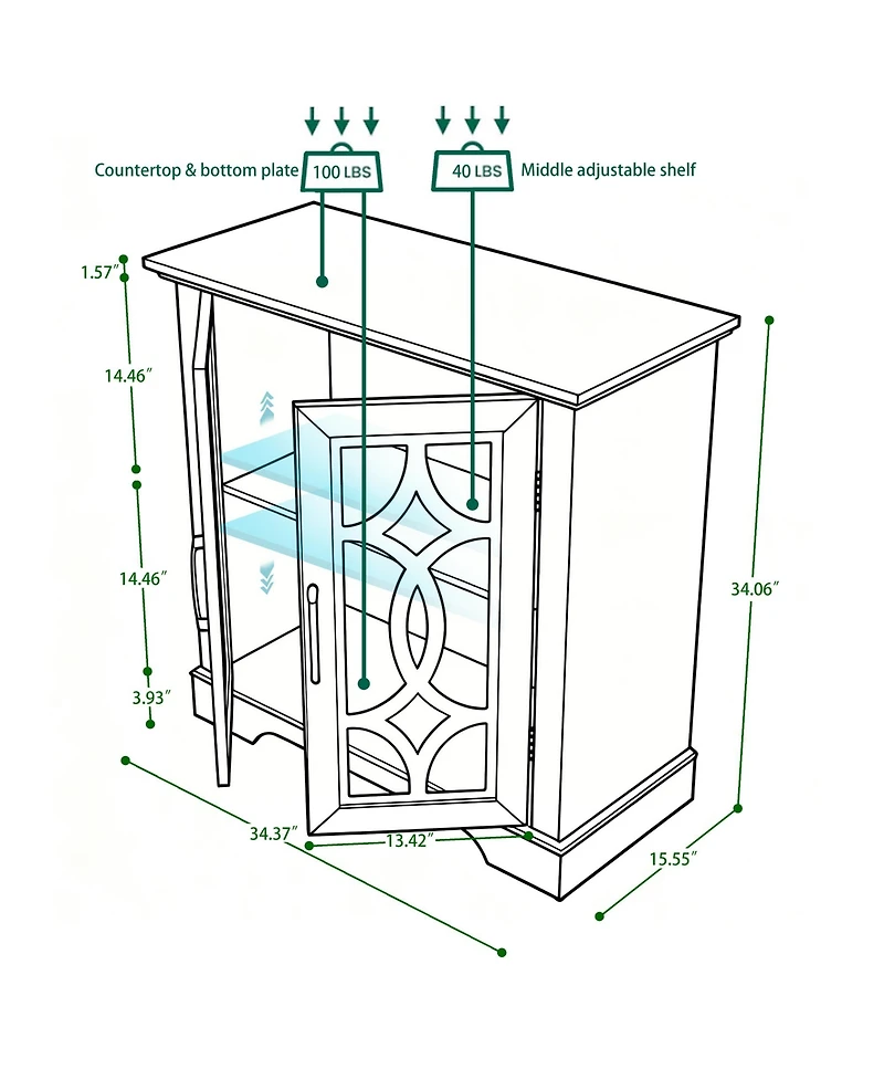 Clihome Modern Buffet Cabinet with Tempered Glass Doors, Adjustable Shelves Storage Sideboard