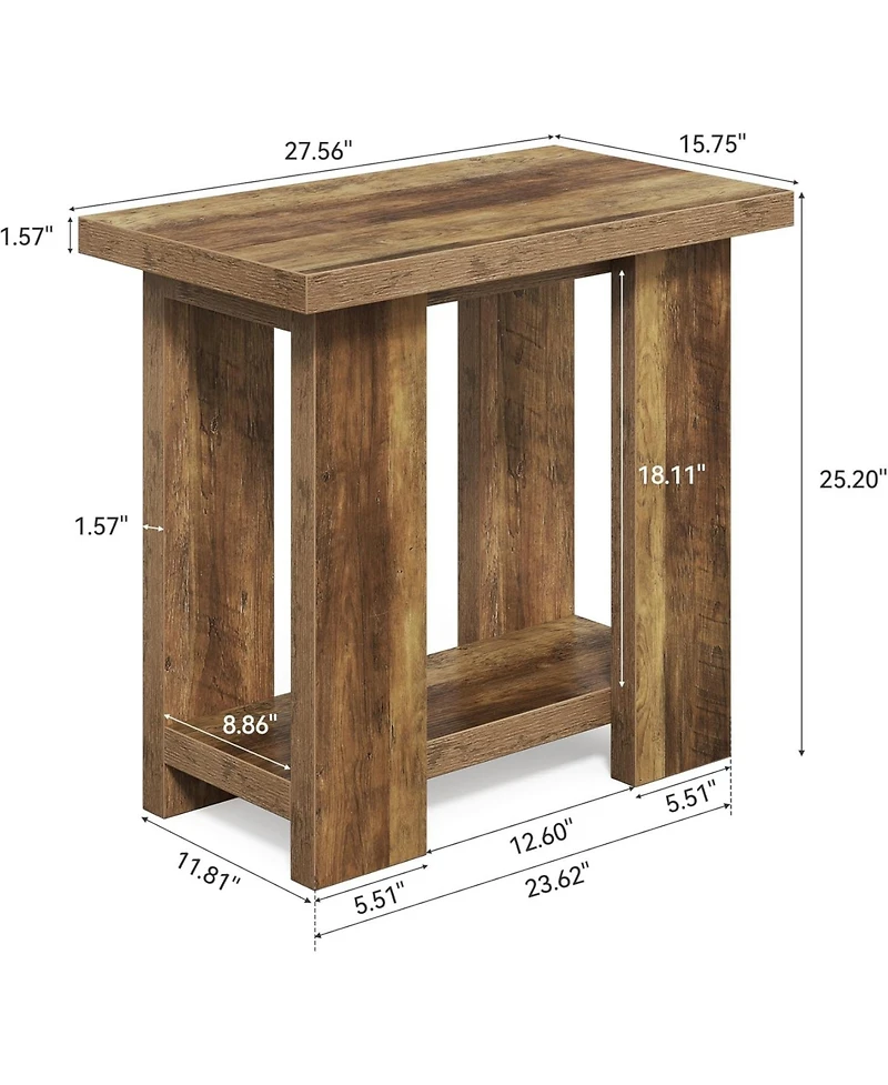 Tribesigns 2 Tier Side Table with Storage,Rustic Wood End Table,Narrow Nightstand Bedside Table for Living Room,Bedroom,Small Spaces