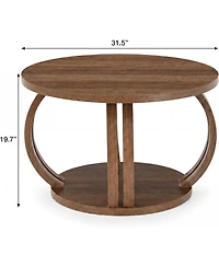 Tribesigns Round Coffee Table: 31.5" modern rustic center table with 2-tier shelf. Wooden table with curved base for living room and small spaces