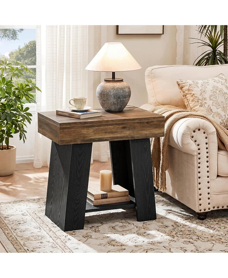 Tribesigns 2-Tier End Table: Farmhouse couch side table with storage shelf. Heavy-duty wooden bedside nightstand for living room,bedroom.