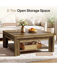 Tribesigns Square Coffee Table: 39" rustic farmhouse table with storage shelf and carved legs. For living room, apartment, small space.