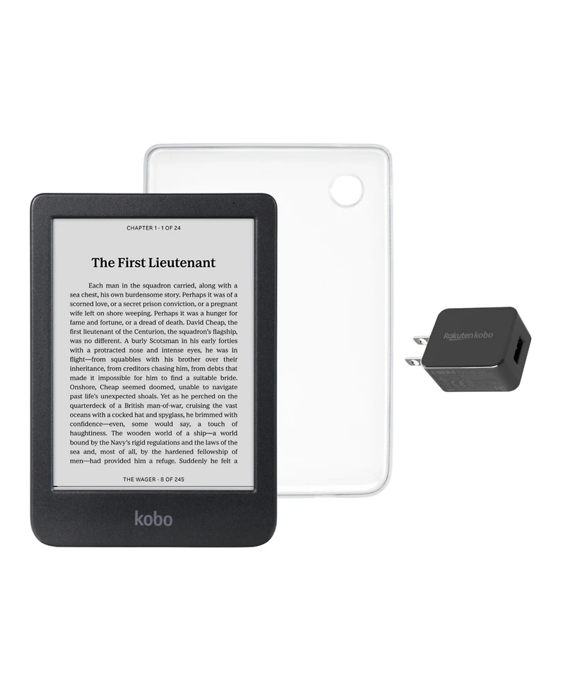 Kobo Clara Bw 6 inch 16GB eReader with Clear Case and Ac Bundle