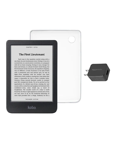 Kobo Clara Bw 6 inch 16GB eReader with Clear Case and Ac Bundle
