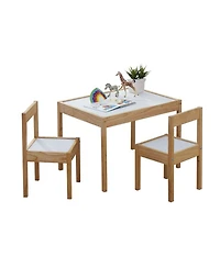 Pj Wood 3 Piece Table and Chairs Set with Natural Finish and Dry Erase Surface