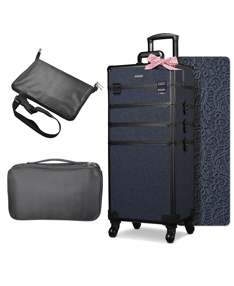 Byootique 4in1 Rolling Makeup Case with Makeup Brush Waist Bag,Professional Cosmetology Case on Wheels for Makeup Artist Travel