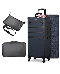Byootique 4in1 Rolling Makeup Case with Makeup Brush Waist Bag,Professional Cosmetology Case on Wheels for Makeup Artist Travel