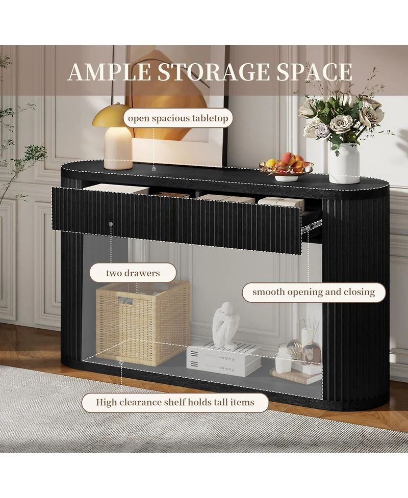 Rainsken Entryway Table with Storage 2 Drawers, Fluted Tables, Mid-Century Modern Foyer Table, for Entryway, Hallway, Living Room