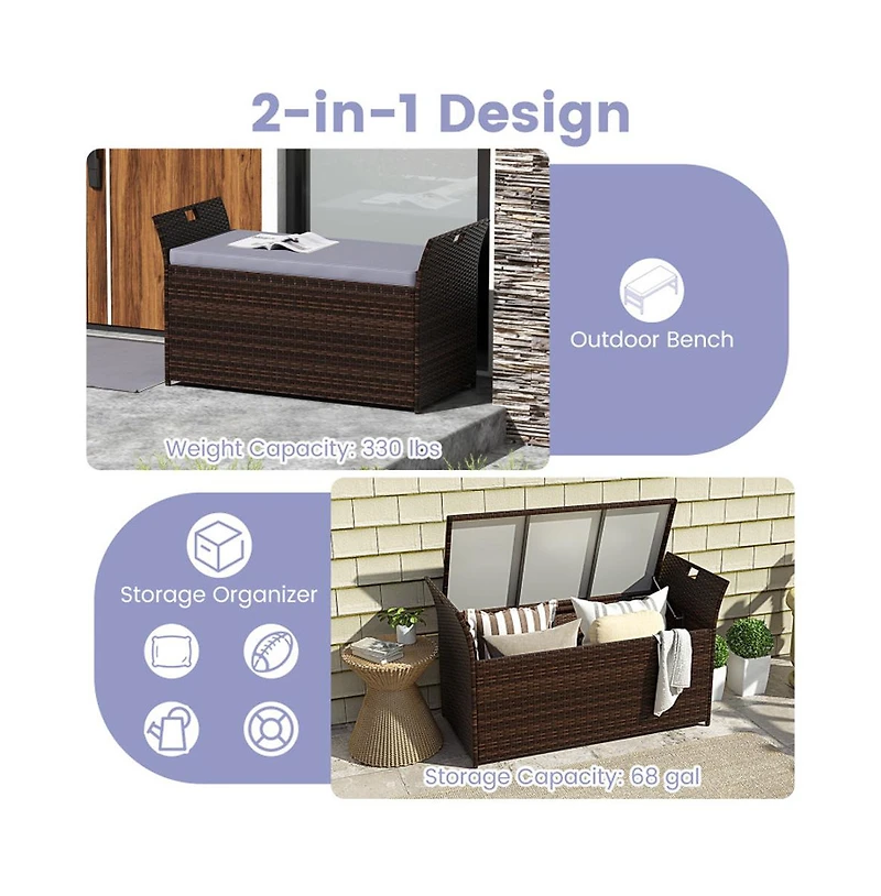 Boyel Living Outdoor Bench with Hand-woven Pe Rattan Wicker and Side Handles