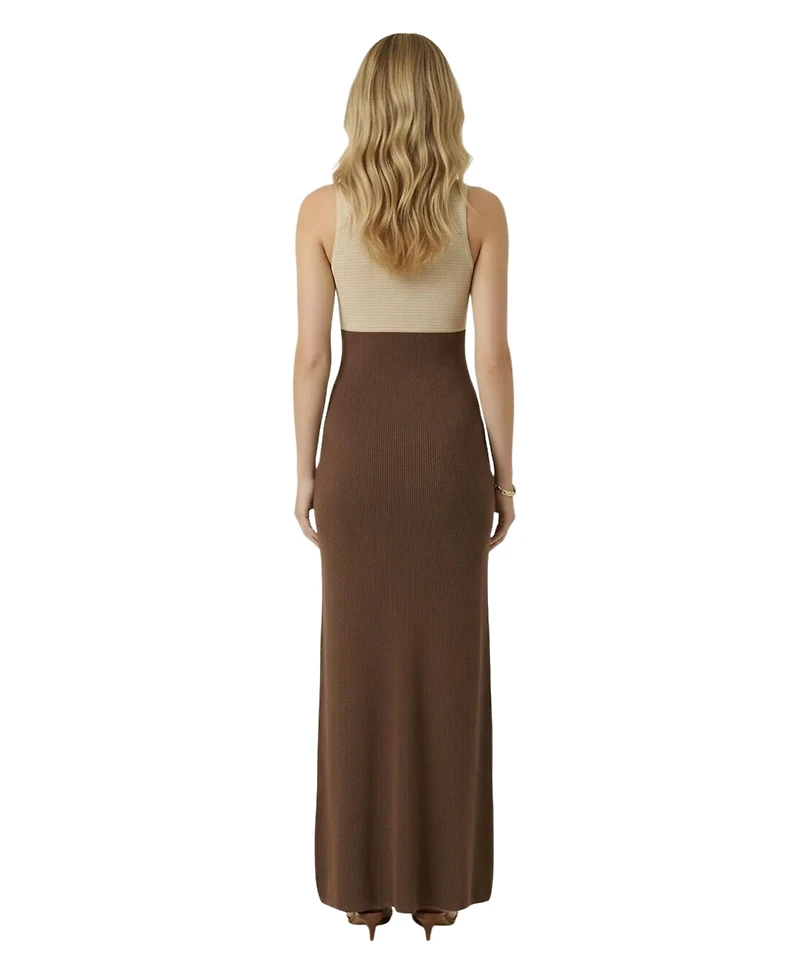 Modenaire Women's Two-Tone Sleeveless Knit Contoured Waist Dress
