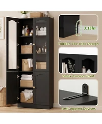 Aheaplus 80" Pantry Cabinet with Glass Door and Shelves, Kitchen Storage Cabinet