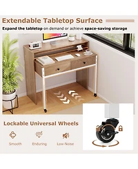 Mecale Extendable Computer Desk with Pull-Out Secondary Desk, Space-Saving Workstation