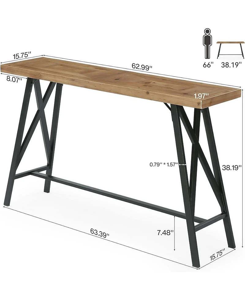 Tribesigns Solid Wood Bar Table:63" long counter height pub table with metal footrest.Industrial tall bistro table for dining room,kitchen,basement