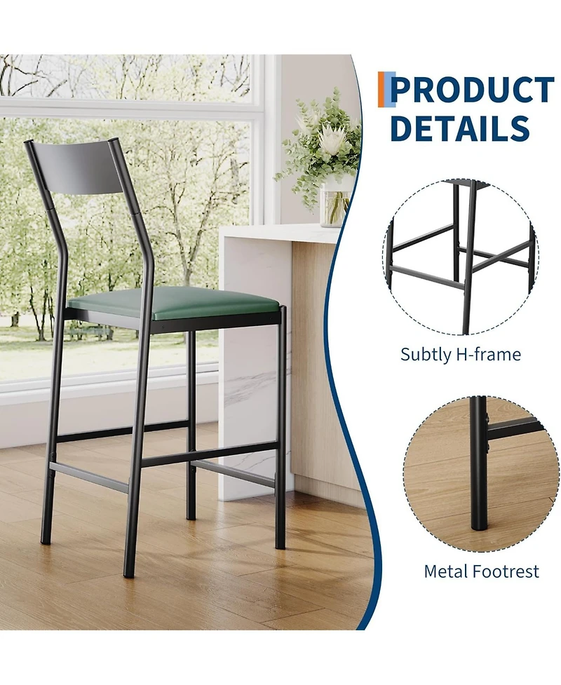 gaomon Set of 4 Modern Bar Stools 24" Counter Height, Pu Leather Stools with Backrest and Footrest, 300 Lb Capacity for Bar, Kitchen or Dining Room
