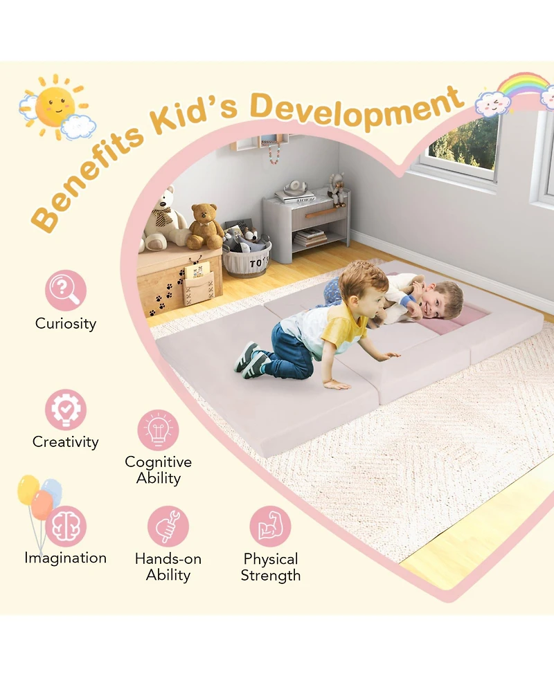 Sugift 9-Piece Climb and Crawl Foam Play Set with Suede Covers for Kids Ages 3+