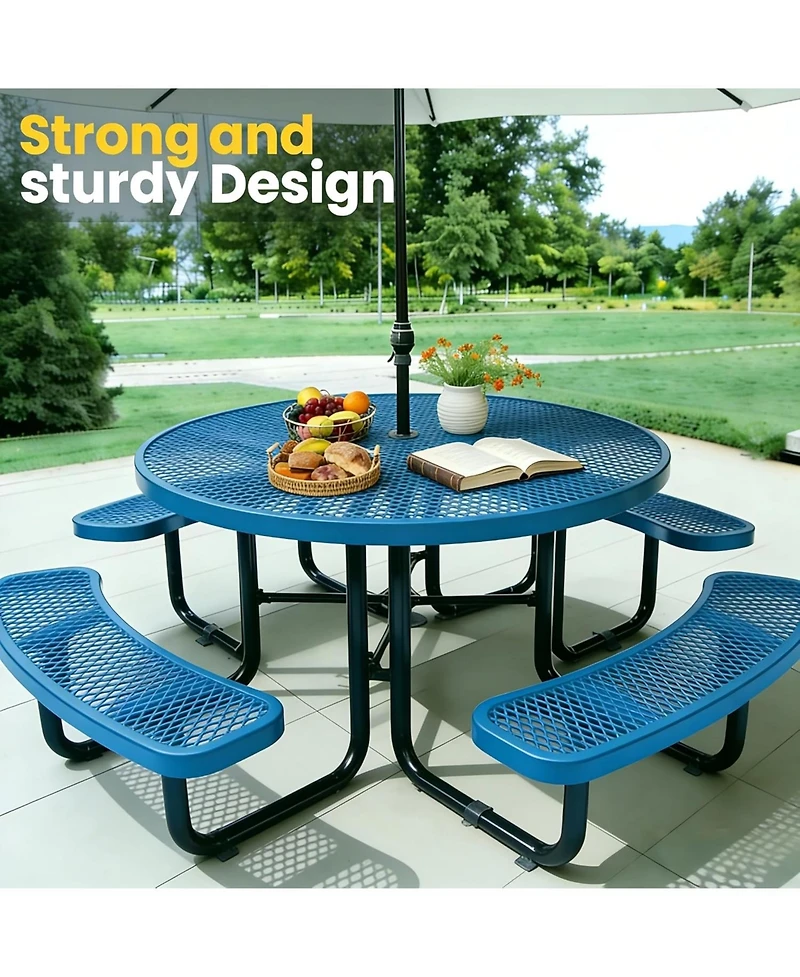 gaomon Heavy Duty 46" Round Patio Picnic Tables for Outdoors with Umbrella Hole