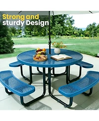 gaomon Heavy Duty 46" Round Patio Picnic Tables for Outdoors with Umbrella Hole
