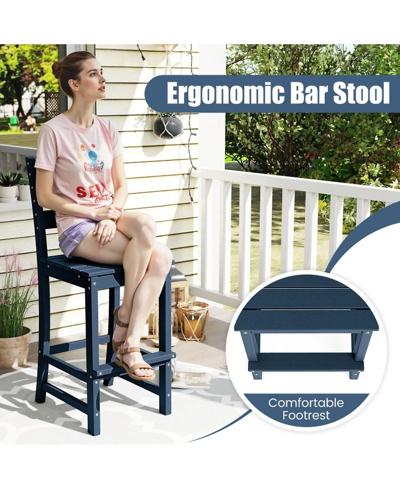 Sugift 30 Inch Hdpe Counter Height Bar Stool with Curved Back and Slatted Footrest