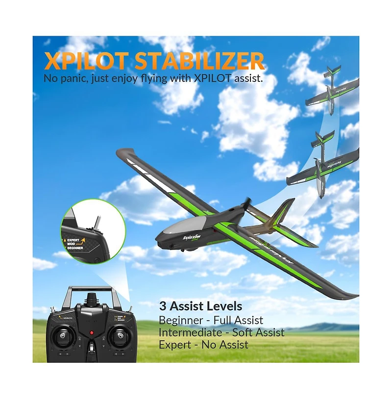 Bruce & Shark 4CH 2.4GHz Rc Glider Plane with Gyro & 3 Flight Modes, Rtf for Beginners & Pros