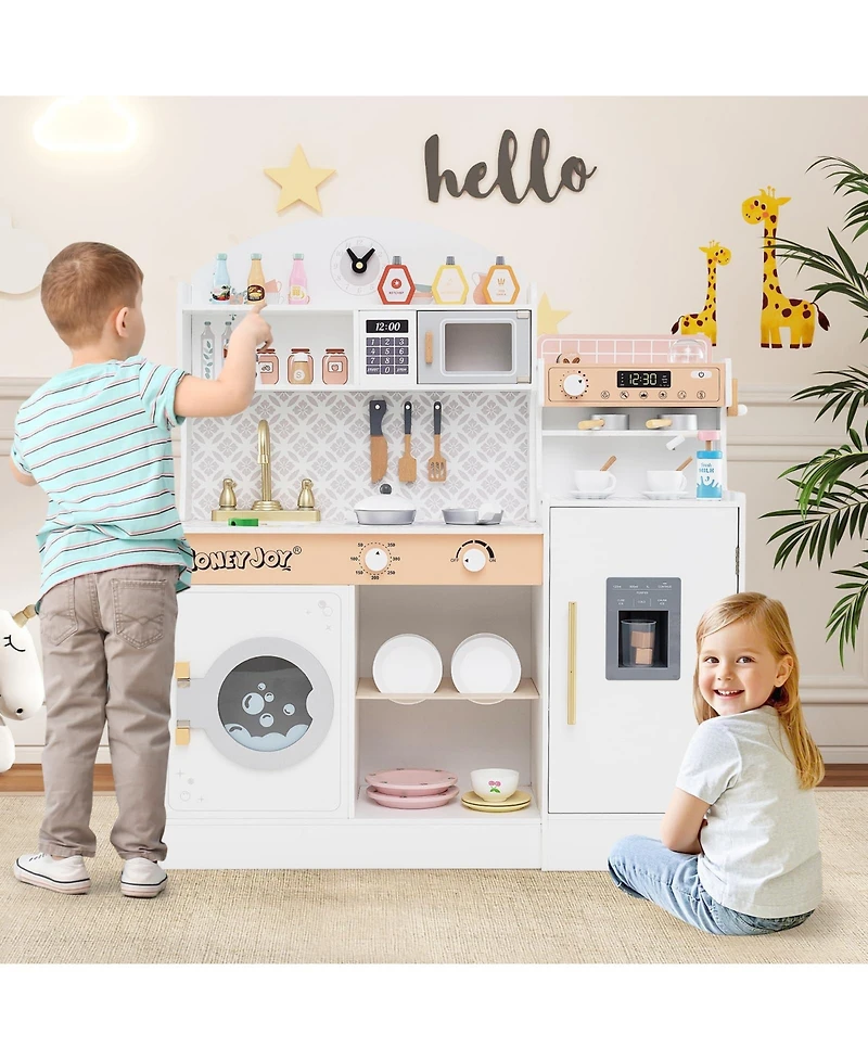 Mecale Kids Kitchen Set Wooden With Coffee Makers And Accessories