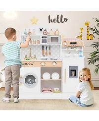 Mecale Kids Kitchen Set Wooden With Coffee Makers And Accessories