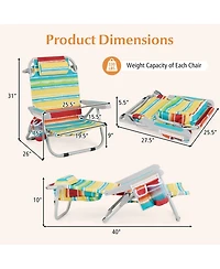 Sugift Foldable Backpack Beach Chair with 5-Position Recline, Cup Holder and Storage Pockets