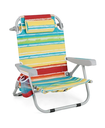 Sugift Foldable Backpack Beach Chair with 5-Position Recline, Cup Holder and Storage Pockets